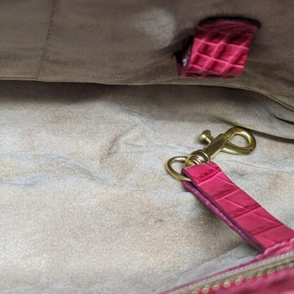 Vintage BRAHMIN Hot Pink Croc Embossed Shoulder Bag Purse Leather Fuchsia 90's - Picture 8 of 10